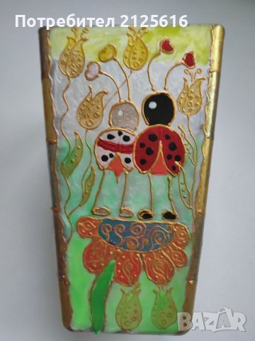 Ръчно рисуван, масивен стъклен свещник. Или ваза, за сухи цветя. , снимка 6 - Вази - 38570852