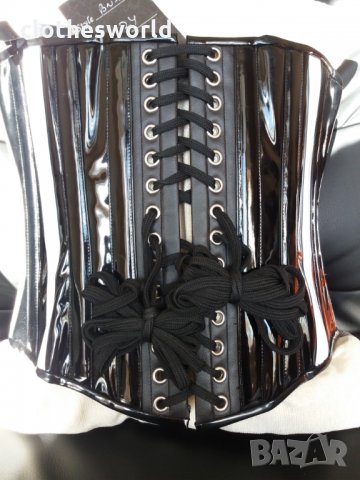 Лачен корсет под бюста в черно и бяло Busk с метални банели, снимка 6 - Корсети, бюстиета, топове - 35025136