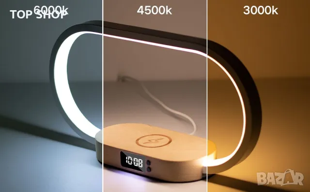 Нощна лампа Donewin 10W бързо безжично зареждане/часовник/USB порт/сензорно упр-е/дърво/3 режима, снимка 10 - Лед осветление - 49308588