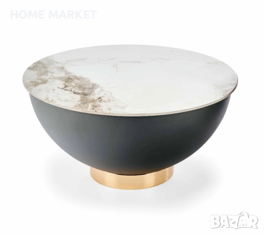 Холна маса CECILIA кръгла бял мрамор/сиво/златно   Материал - керамика/прахово боядисана стомана   