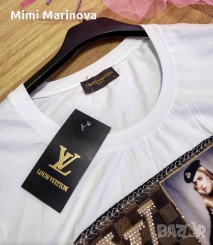 Памучна блузка с камъни и щампа Vouis Vuitton, снимка 3 - Блузи с дълъг ръкав и пуловери - 32876696