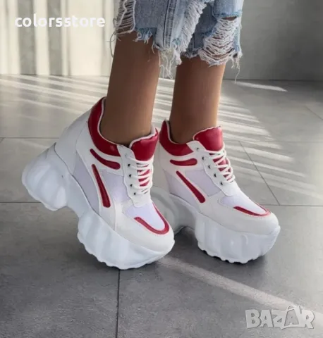 Кецове на платформа - бяло с червено - PA90