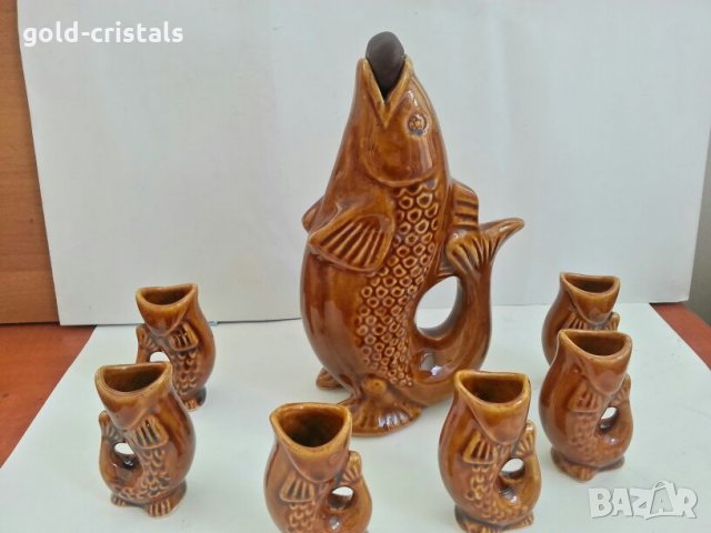 Чаши рибки за ракия  и гарафа риба , снимка 4 - Антикварни и старинни предмети - 26685234