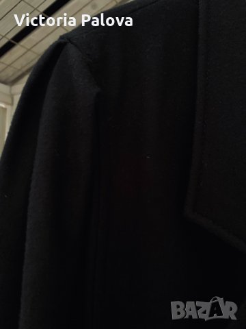 Черно дълго вълнено палто модерна кройка, снимка 4 - Палта, манта - 35407428