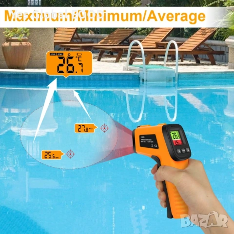 HOTUT инфрачервен термометър -50°C~550°C, снимка 7 - Друга електроника - 53507642