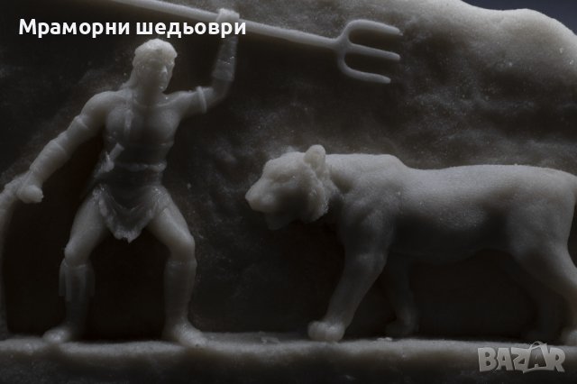 Ръчно изработена мраморна статуя на гладиатор, който се бие с див звяр, снимка 5 - Статуетки - 40371812