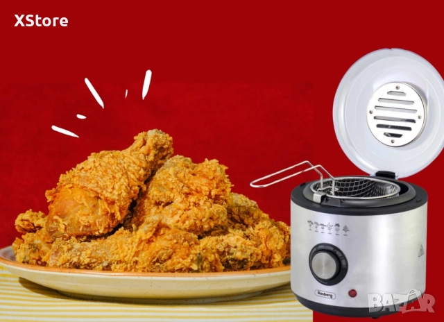 Фритюрник Rosberg, 950W, 1л., фиксиран съд, S/S, снимка 5 - Фритюрници - 52436633