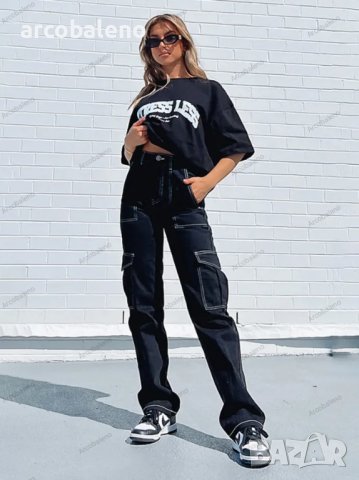 Модерен дамски пачуърк прав панталон с много джобове, 2цвята, снимка 2 - Панталони - 44014701