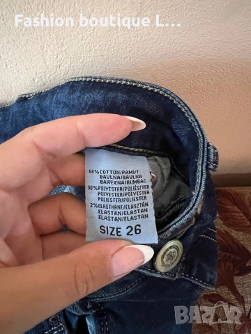 Дамски тъмно сини дънки S размер състав 68% памук 30% полиестер 2% еластант 👖👖👖, снимка 7 - Дънки - 52376356