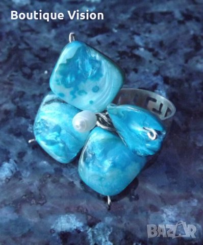 Ново! Сребърен пръстен проба 950 с естествен камък - Седеф, снимка 3 - Пръстени - 32963609