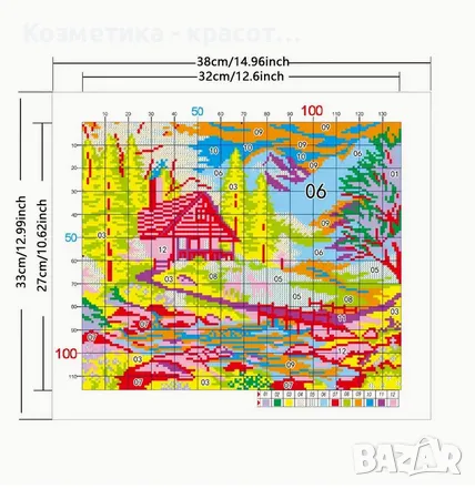 Гоблен шампа с кръстат бод - Вила край езерото , снимка 2 - Гоблени - 49866137