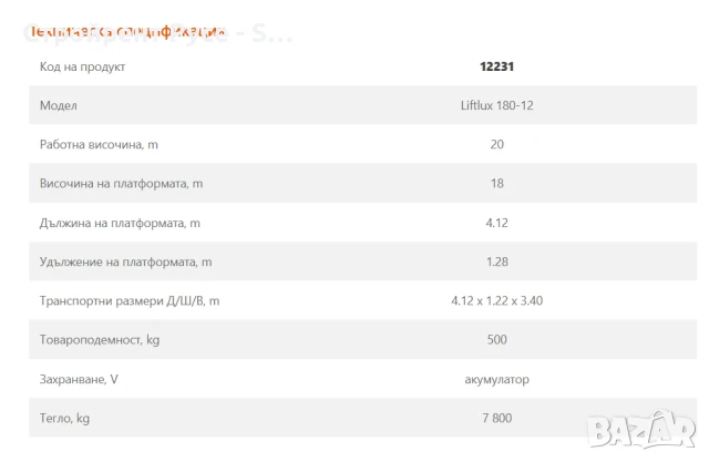 Вишка акумулаторна JLG Liftlux 180-12, 20 метра, снимка 2 - Други инструменти - 51025574