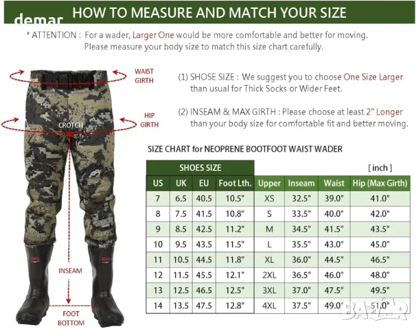 UNISPO Неопренови ботуши до кръста, подсилен колан за кръста и подложки за коленете, XS, снимка 3 - Екипировка - 49708546