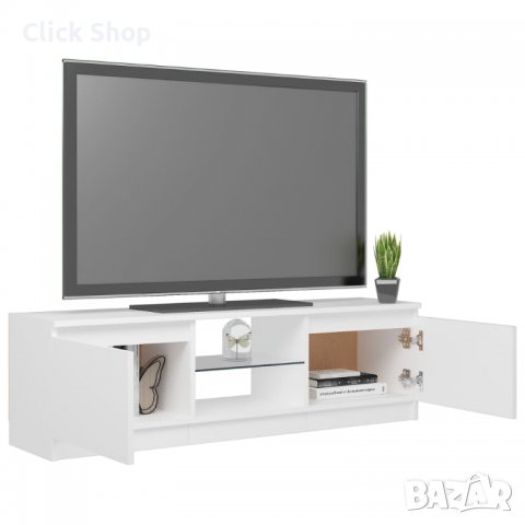 ТВ шкаф с LED осветление, бял, 120x30х35,5 см, снимка 5 - Шкафове - 37961166