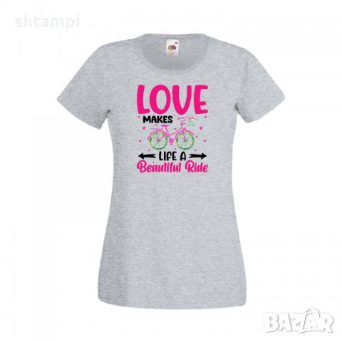 Дамска тениска Свети Валентин Love Makes A Beautiful Ride, снимка 2 - Тениски - 35648232