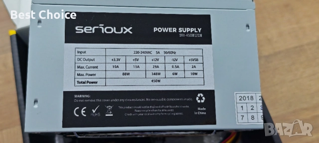 Захранващият блок Serioux BRA-450012CM е 450W захранване за настолен компютър, снимка 2 - Части и Платки - 52906711