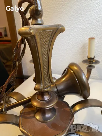 Месингов Античен Полилей, абажур, лампа, снимка 5 - Антикварни и старинни предмети - 50235833