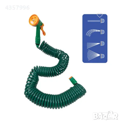 Маркуч за поливане, Спирала, 4 аксесоара, 4 функции, 15м, Зелен , снимка 2 - Напояване - 49561572