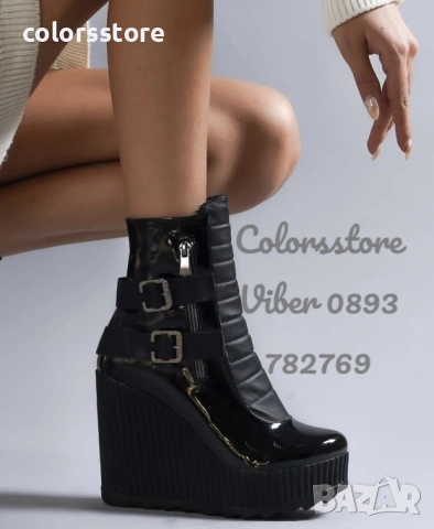 Боти на платформа - черен лак - B2001