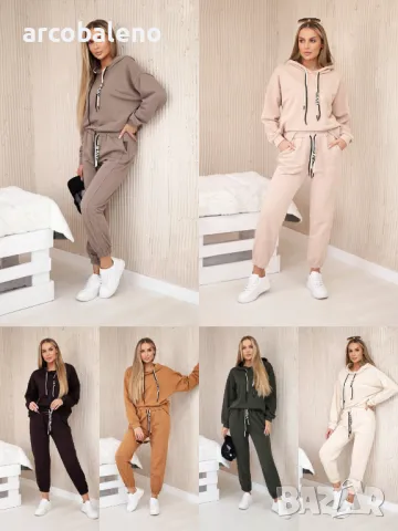 Дамски памучен комплект от две части суичър + панталон, 7цвята 