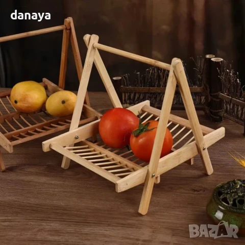 6053 Декоративен дървен поднос бамбукова фруктиера с дръжка