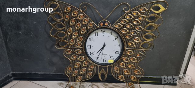 Стенен часовник "Пеперуда"-метал и камъни ,72/61см, снимка 2 - Стенни часовници - 39508234
