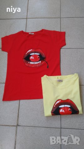 Тениска със устни и череша - Размер- С и М , снимка 5 - Тениски - 25610909