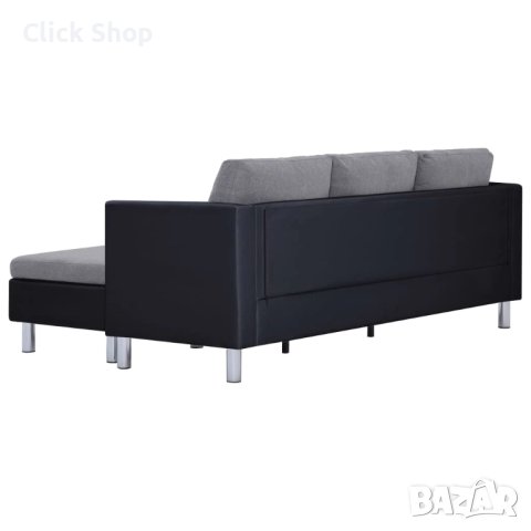 3-местен диван с възглавници, черен, изкуствена кожа, снимка 7 - Дивани и мека мебел - 43302207