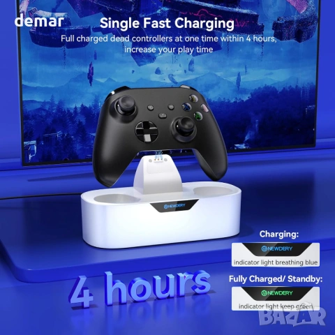NEWDERY Единична зарядна станция за безжичен контролер Xbox и батерия 5280mWh, снимка 5 - Аксесоари - 53053134