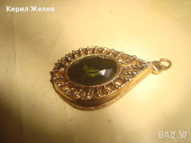 РЕТРО ВИНТИДЖ СТАР ПОЗЛАТЕН БРОНЗОВ АРТ ДЕКО ПЕНДАНТ с ФАСЕТИРАН ГОЛЯМ ПЕРИДОТ ХРИЗОЛИТ ОЛИВИН 12600, снимка 8 - Антикварни и старинни предмети - 35655058