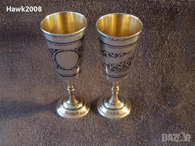 Сребърни сребро с позлата и ниело чифт руски кавказки чашки чаша, снимка 6 - Антикварни и старинни предмети - 39567489