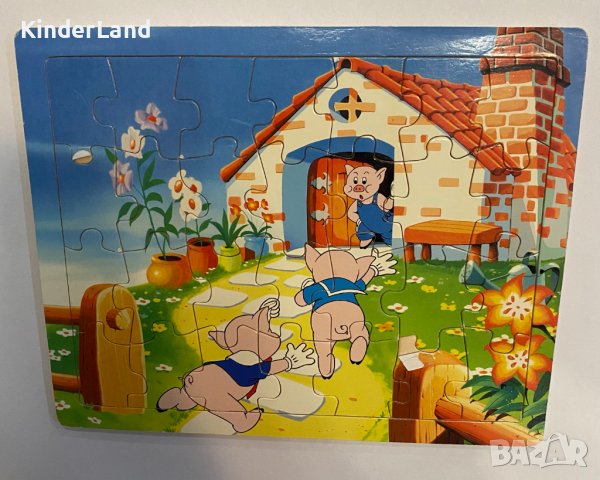 Дървен пъзел трите прасенца 