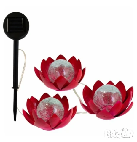 LED слънчев градински соларен панел с 3 светещи лампи цветя, снимка 1