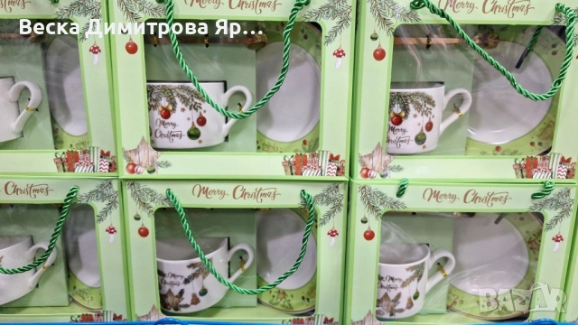 Коледен подаръчен комплект – Керамична чаша с лъжичка и чинийка в празнична кутия, снимка 7 - Коледни подаръци - 52578876
