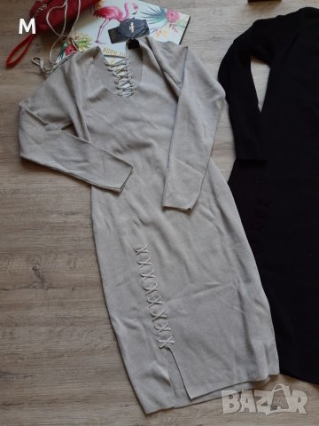 Нова колекция рокля в сив цвят от фино плетиво с връзки на намаление, снимка 4 - Рокли - 27332112
