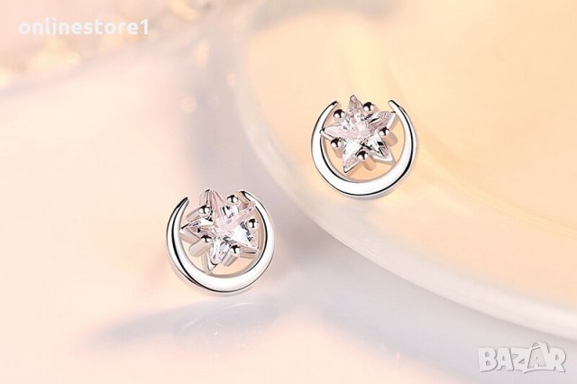 Сребърни Обеци - Звездна луна BJ404, снимка 4 - Обеци - 32814909