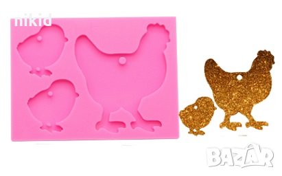 Кокошка с пиленца плосък силиконов молд форма декорация торта фондан шоколад и др.