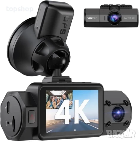 НОВА Dash Cam, автомобилна камера VanTrue N2S Dual, Dual-Channel, 4K, Dual 1440P, GPS, Черна