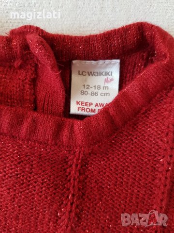 Коледна плетена рокля 12-18 месеца, снимка 2 - Бебешки рокли - 27362938