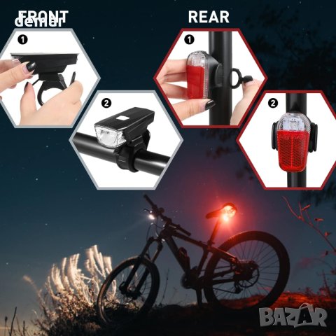 dsfen USB акумулаторни LED велосипедни светлини за нощно каране, снимка 4 - Части за велосипеди - 43745006