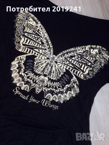 Черна тениска с пеперуда , снимка 1 - Тениски - 28354459