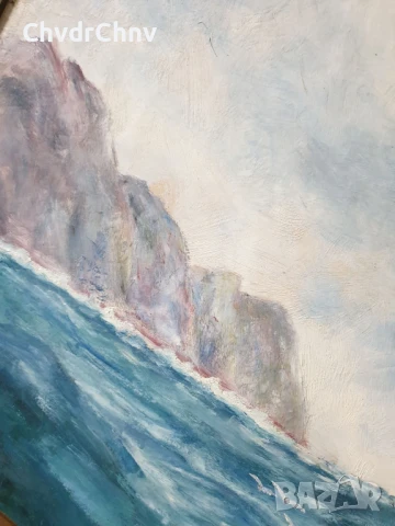 Lindahl 110х74см/стара голяма картина масло върху фазер/морски пейзаж/кораб/1943г/дървена рамка, снимка 6 - Картини - 50703313