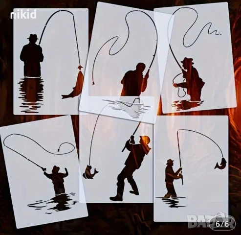 6 вида рибар риболов стенсил шаблон спрей торта украса сладки Scrapbooking