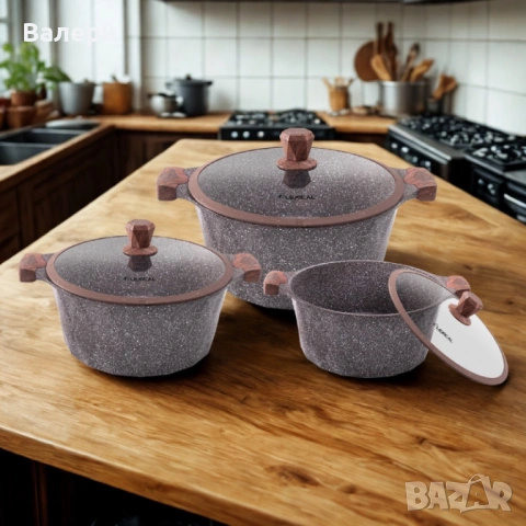 Lexical – PEARL SERIES Гранитен комплект касероли за професионално и домашно готвене, снимка 5 - Съдове за готвене - 53206354