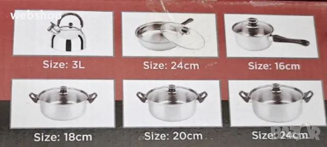 Кухненски Комплект прибори за готвене от 6 части - 3 Броя тенджери, Тиган, Касерола и Чайник, снимка 7 - Съдове за готвене - 48495718