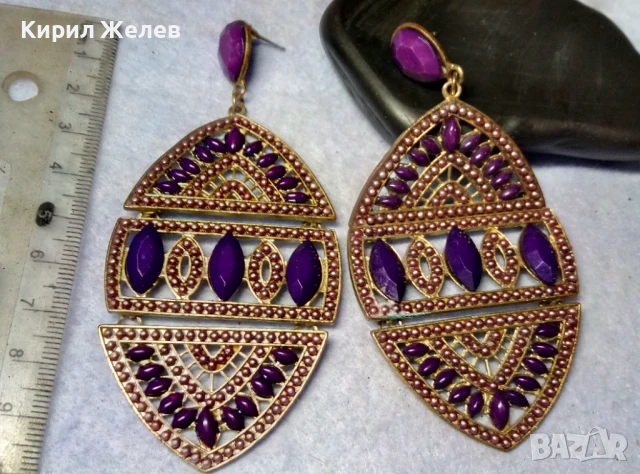 КРАСИВИ ГОЛЕМИ ЗЛАТИСТИ ЕТНО АРТ СТИЛ АЖУРНИ МЕДНИ ОБЕЦИ 10153