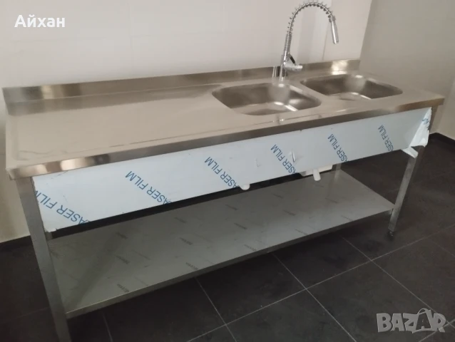 Работна маса от неръждаема стомана с две мивки , снимка 6 - Мивки - 51121238