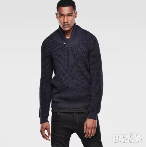 G-Star Raw Avihu Shawl Knit Mazarine Blue Мъжки Пуловер Размер M/L, снимка 3 - Пуловери - 35460849