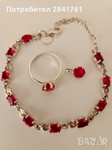 Сребърен комплект с червени камъни, снимка 7 - Бижутерийни комплекти - 39463231