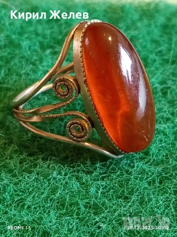 Винтидж сребърен пръстен с ювелирно фасетиран Балтийски кехлибар майсторска изработка 48630